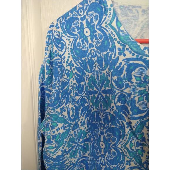 Sarah Spencer Woman XL Cardigan Sweater Aqua Blue White 3/4 Sleeve Button Front - Picture 5 of 8
